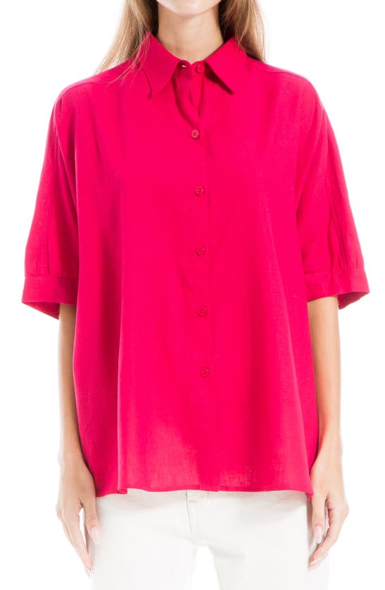 Max Studio Oversize Linen Blend Button-up Shirt In Hibiscus