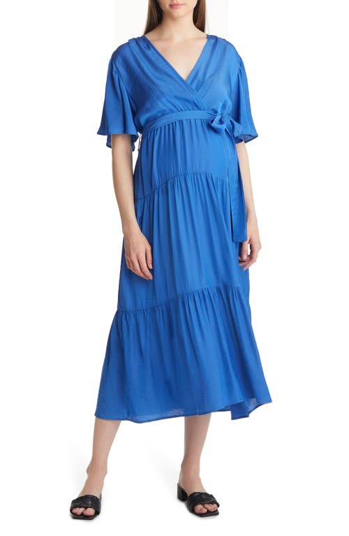 Angel Maternity Crossover Faux Wrap Maternity Maxi Dress in Cobalt