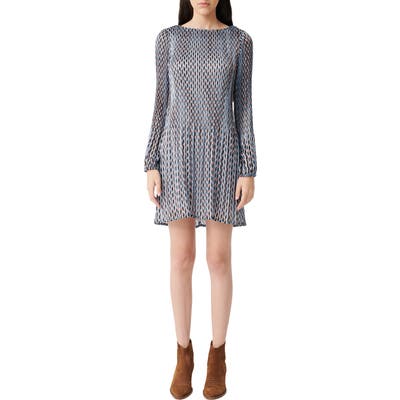 Maje Geometric Print Long Sleeve Dress, 4 FR - Blue