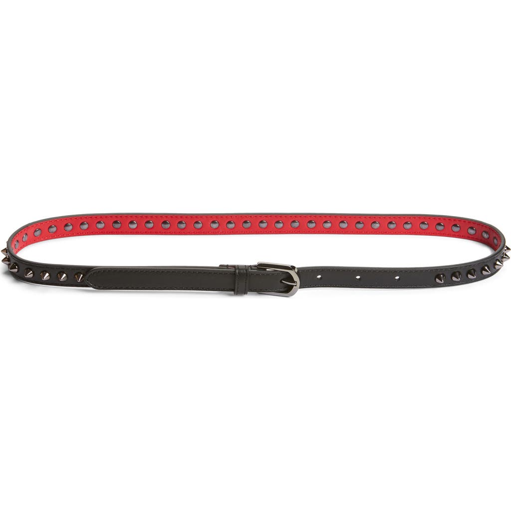 Christian Louboutin Cabata Paris Spike Skinny Belt In Calf Leather In Black