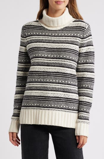 Stripe Jacquard Turtleneck Sweater