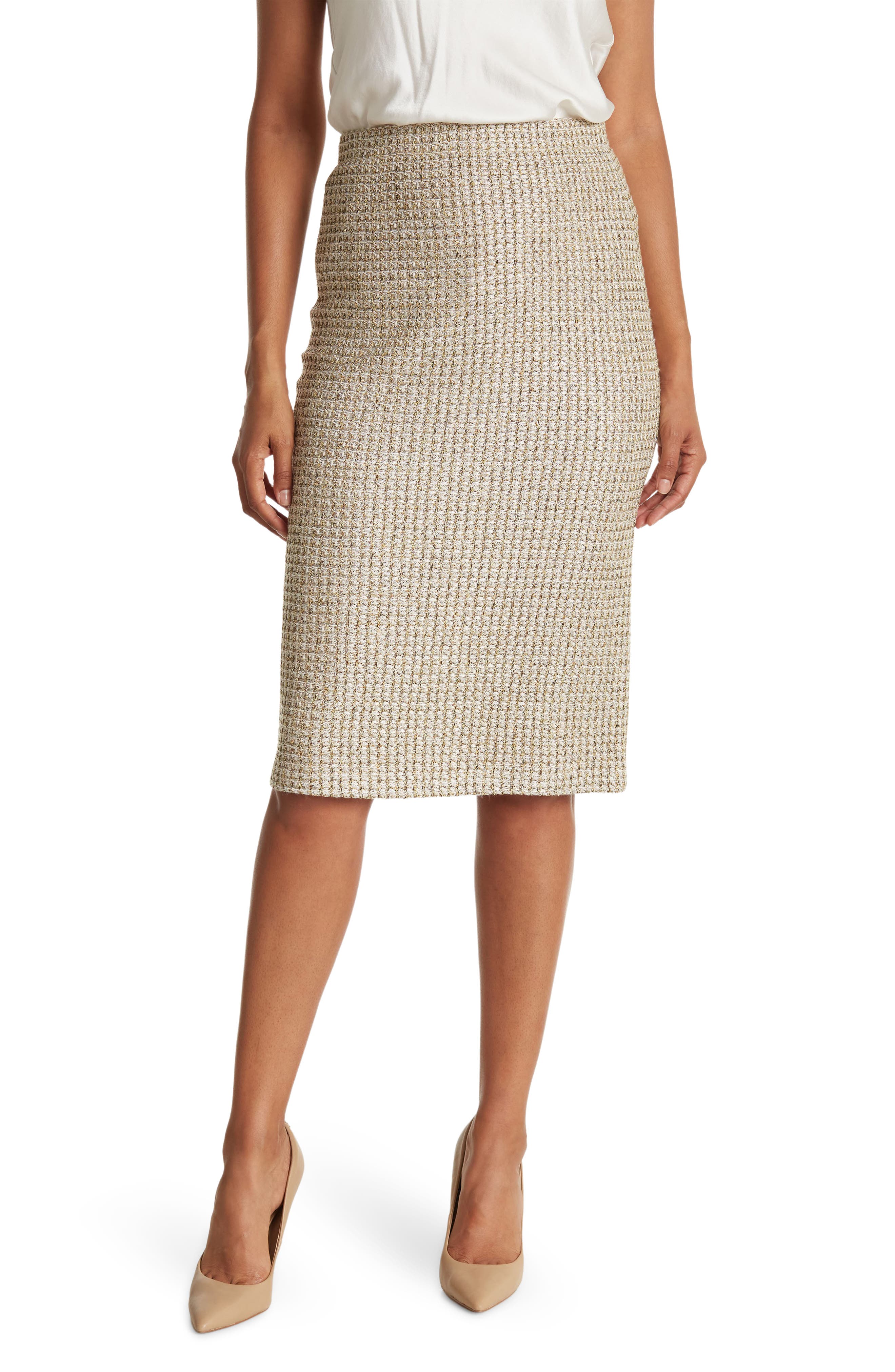 metallic pencil skirt