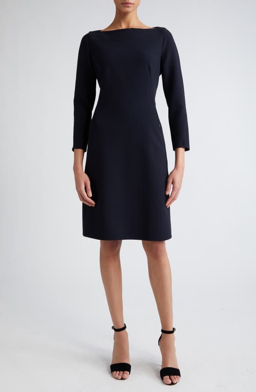 Akris Bateau Neck Stretch Wool Dress Navy at Nordstrom,