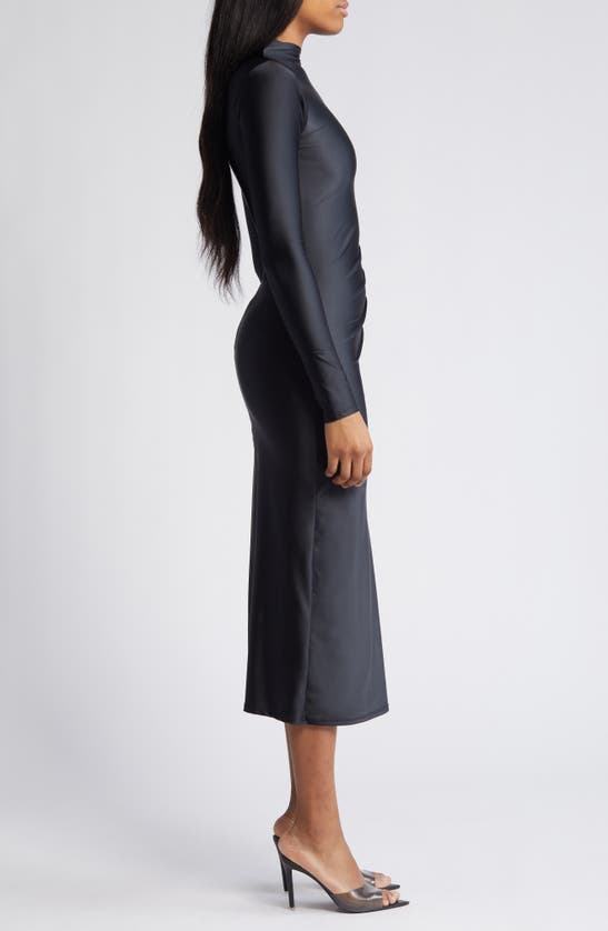 Good American Funnel Neck Long Sleeve Body-con Midi Dress In Black001