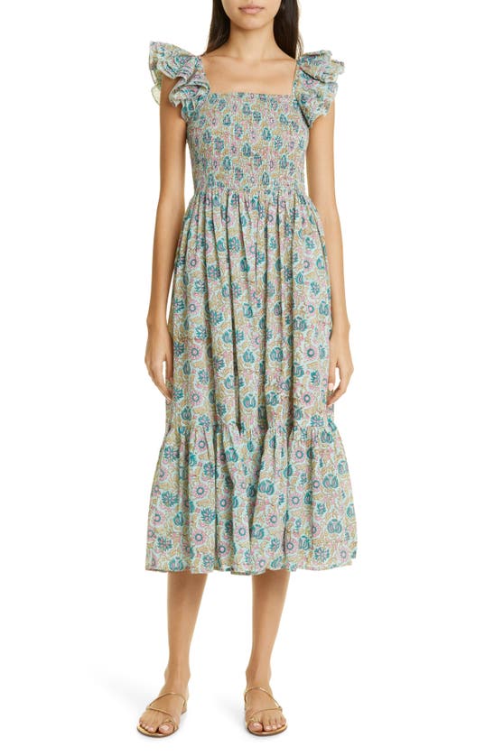 Mille Olympia Smocked Midi Dress In Caribbean Floral