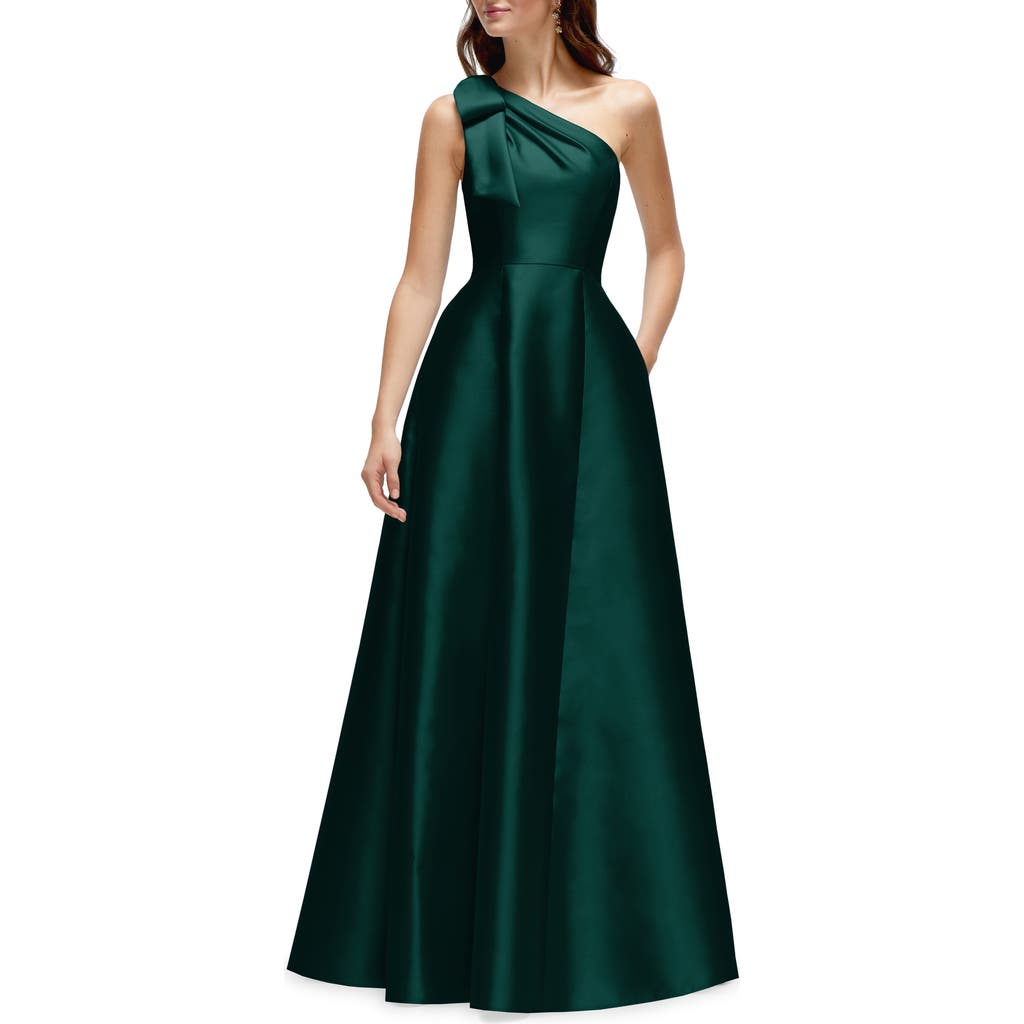 Alfred Sung One-Shoulder A-Line Gown in Evergreen