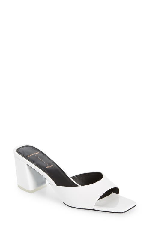 BLACK SUEDE STUDIO Dia Slide Sandal in White Patent Leather