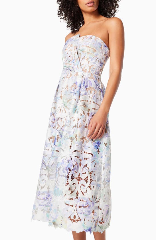 Shop Elliatt Madrid Strapless Tie Dye Lace Midi Dress In Multi