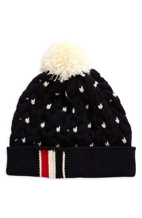 Shop Thom Browne Cuff Merino Wool Beanie With Pompom In Navy