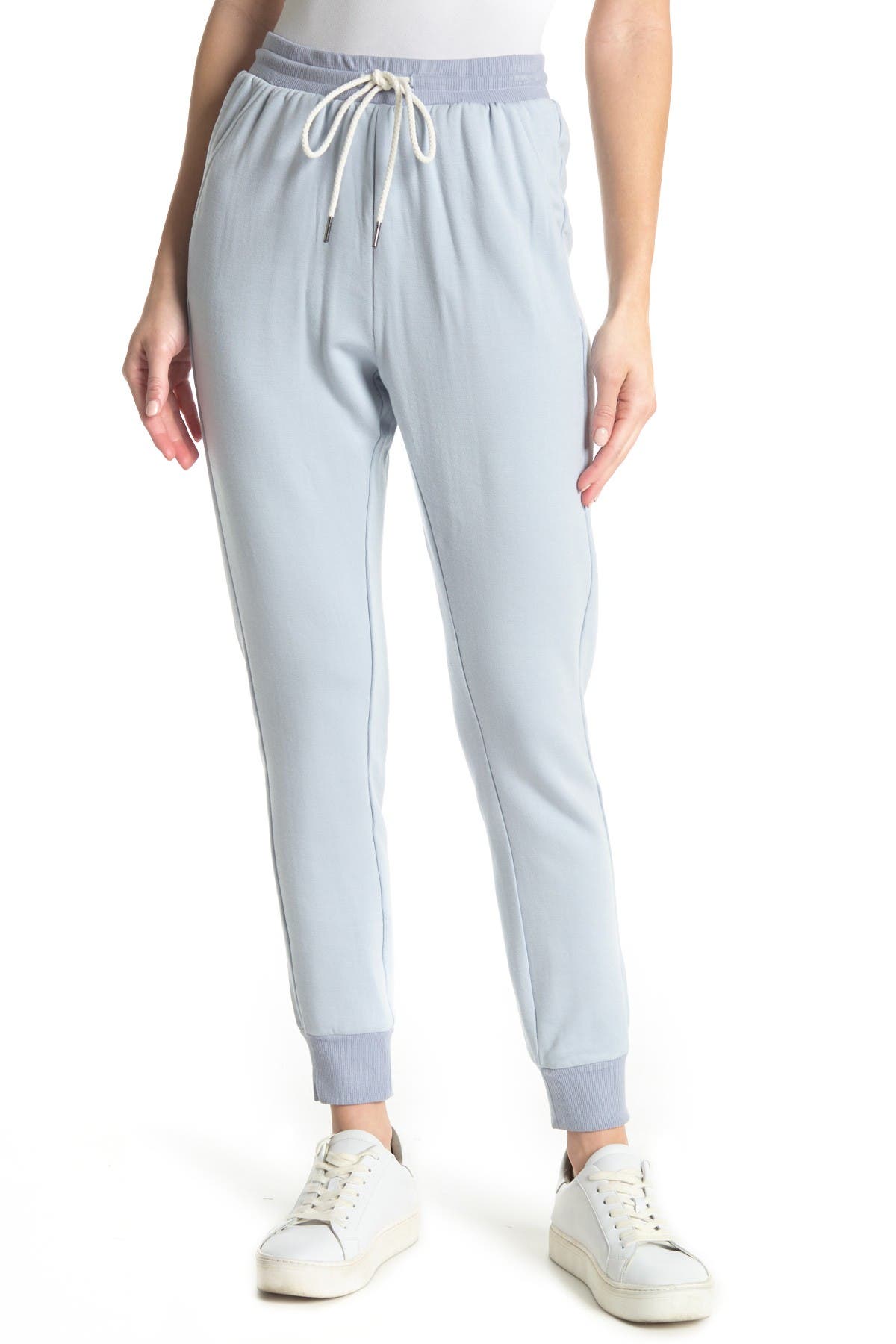 Melloday Drawcord Knit Joggers In Soft Blue