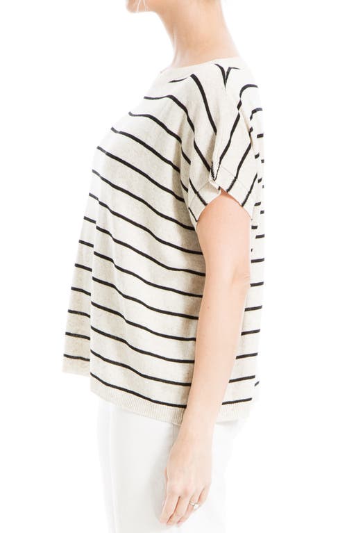 Shop Max Studio Short Sleeve Sweater In Oyster/black Stripe