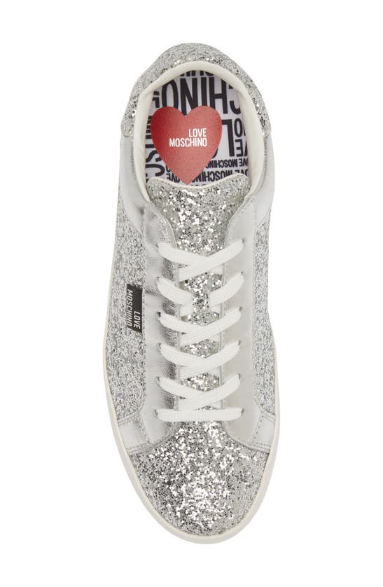 Shop Love Moschino Casse Sequin Sneaker In Glitter Lam Silver