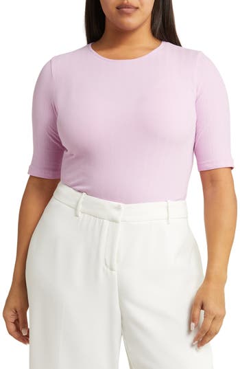 Vince Elbow Sleeve Stretch Cotton Top In Pink