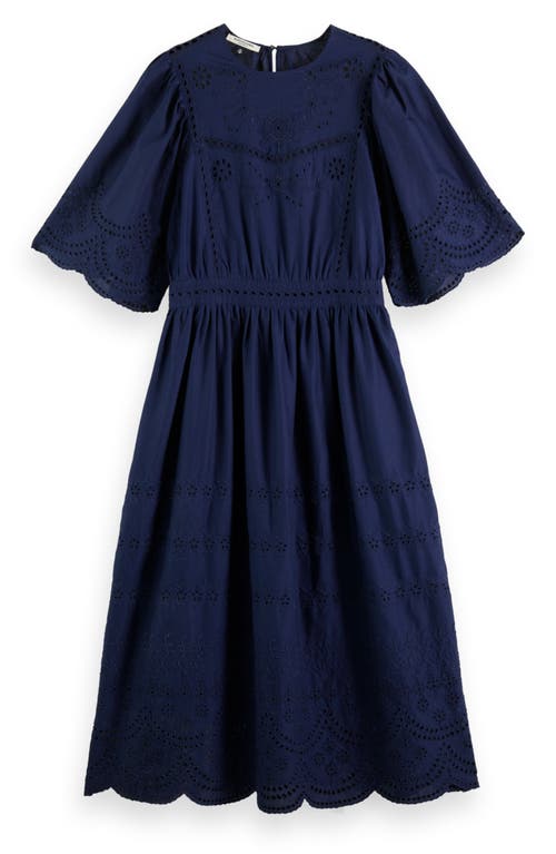 Broderie Anglaise A-Line Dress in Navy Blue