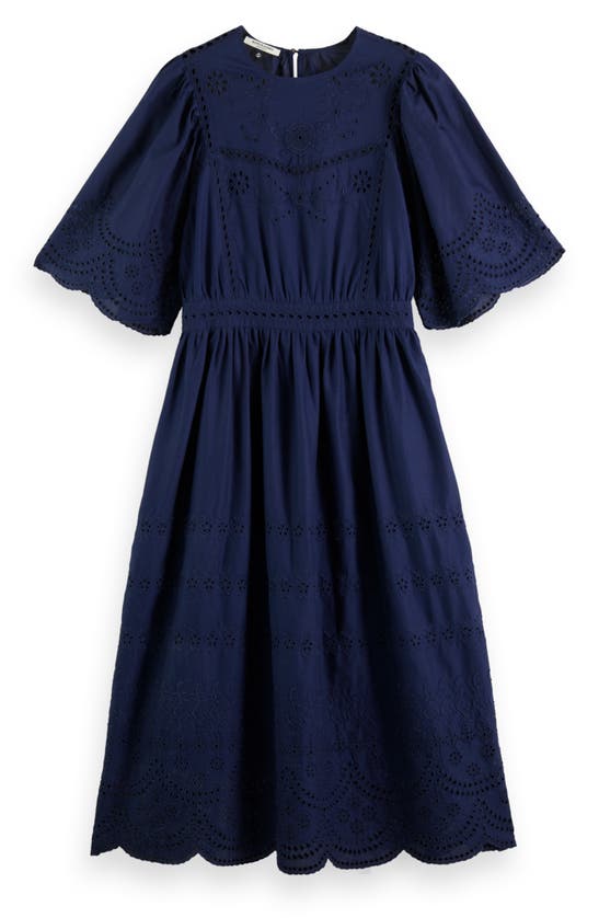 Shop Scotch & Soda Broderie Anglaise A-line Dress In Navy Blue