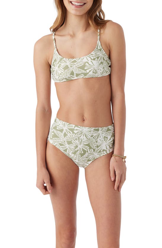 O'neill Kids' Half Moon Tropical Two-piece Swimsuit In Oil Green