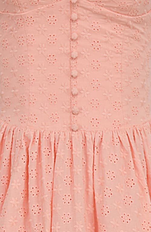 Shop House Of Cb Adalyn Eyelet Corset Midi Dress In Peach Pearl