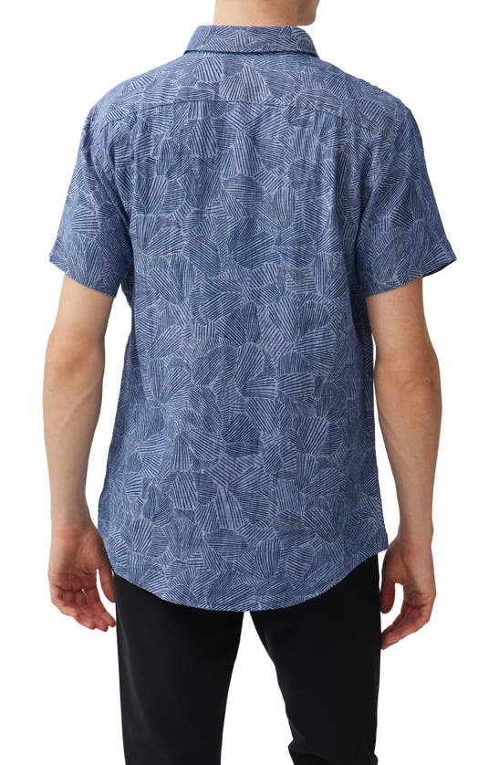 Shop Rodd & Gunn Ellerby Leaf Print Short Sleeve Linen Button-up Shirt In Denim