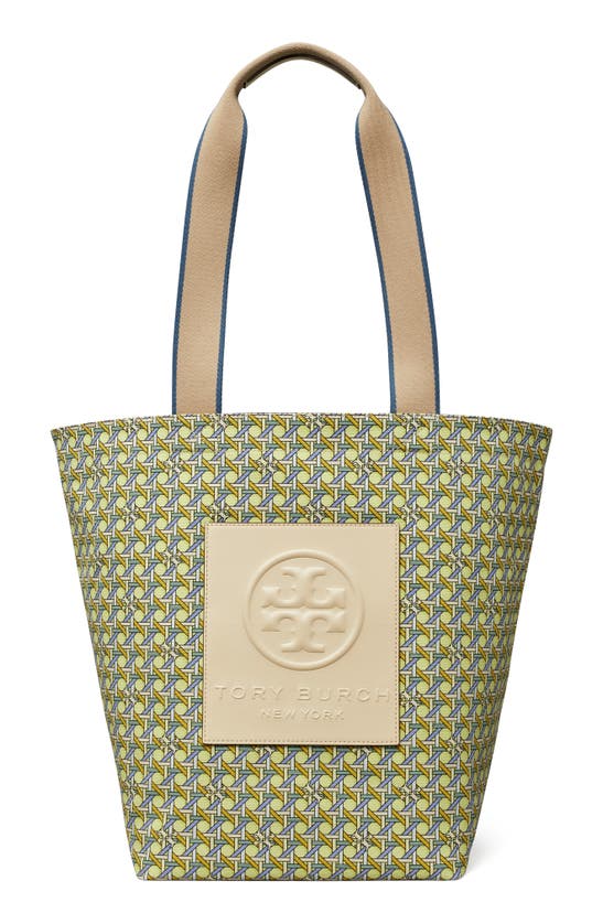 Tory Burch Gracie Print Canvas Tote In Acid Lemon Basketweave