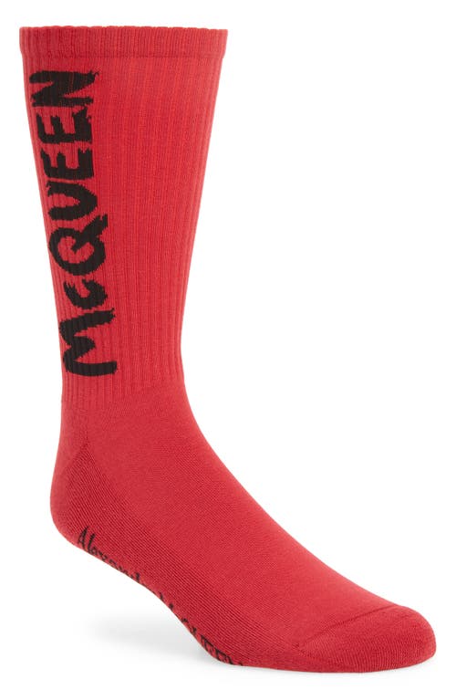 Alexander Mcqueen Graffiti Logo Crew Socks In 6160-bordeaux/black