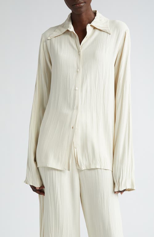 Maisie Plissé Button-Up Shirt in Cream