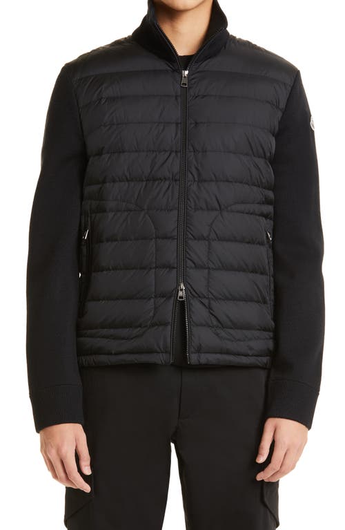 Moncler Quilted Down & Knit Cardigan Black at Nordstrom,