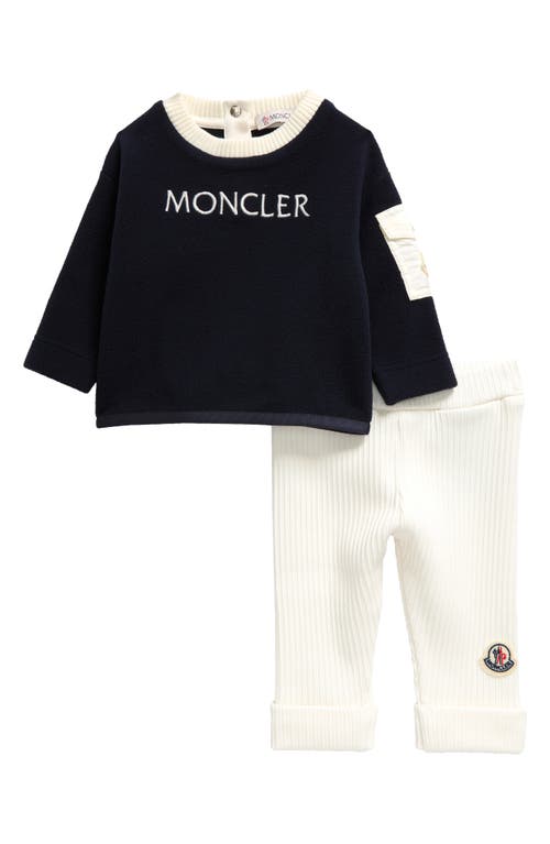 Shop Moncler Kids' Logo Graphic Sweatshirt & Ribbed Leggings Set In Blue