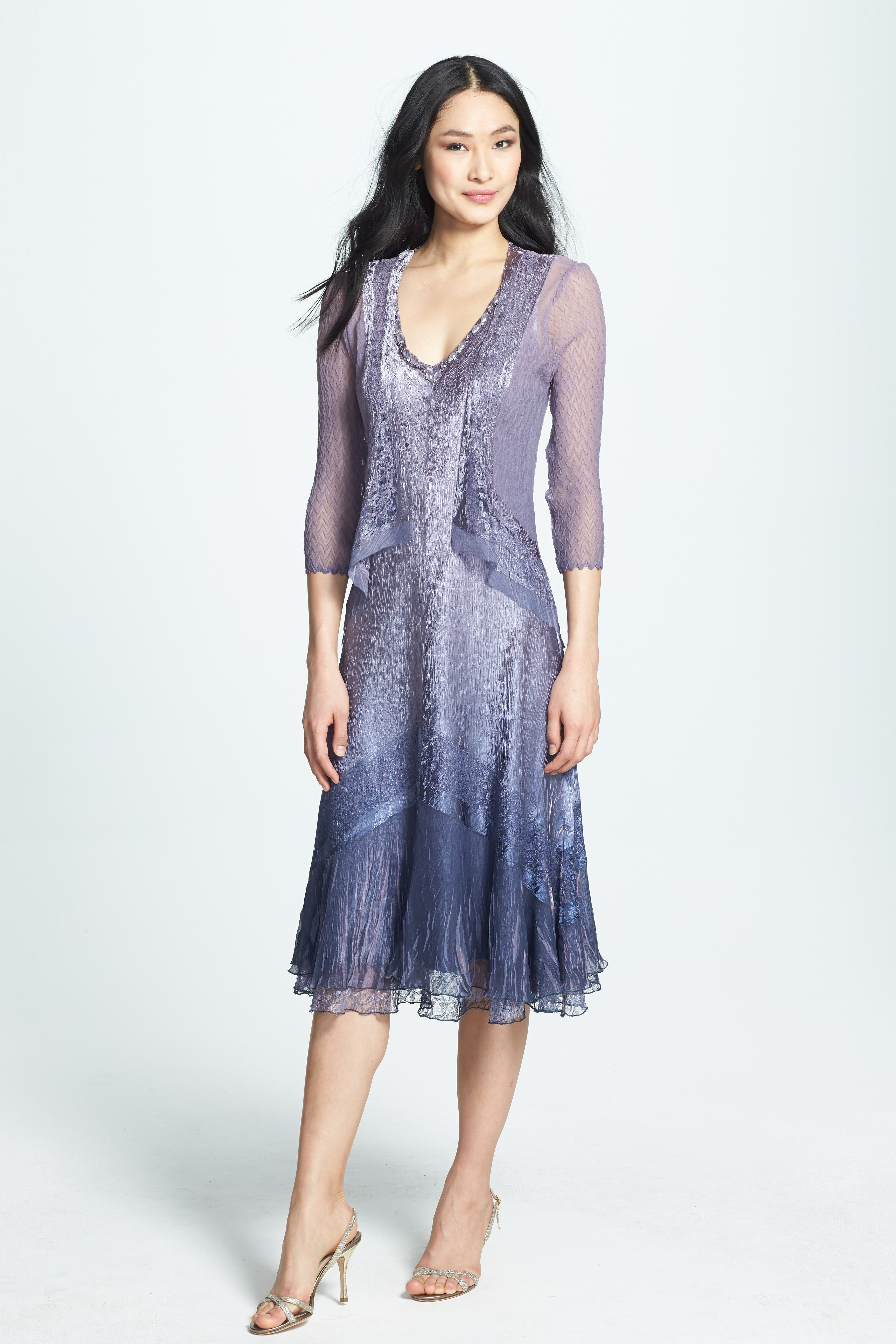 Komarov Beaded Neck Charmeuse Dress & Jacket