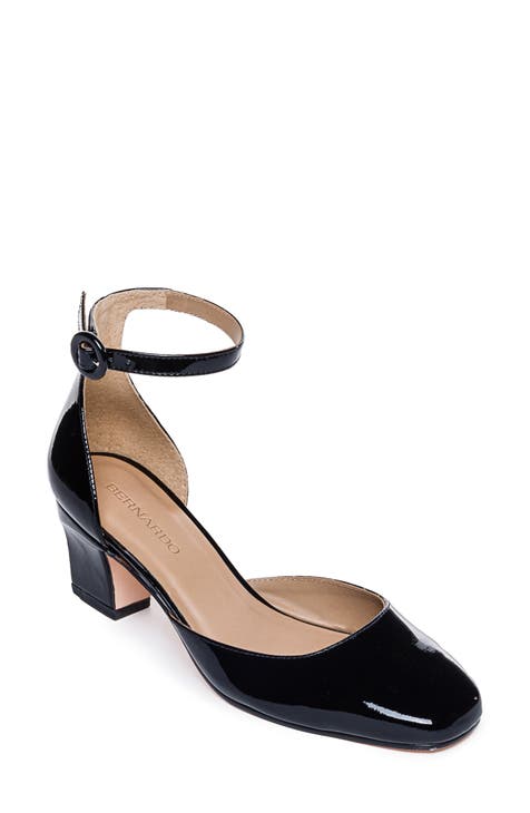 Tellier Black Patent Platform Ankle Strap Pumps