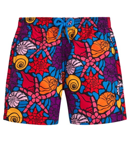 Vilebrequin Kids' Noumea Sea Shells Swim Shorts In Bleu Marine