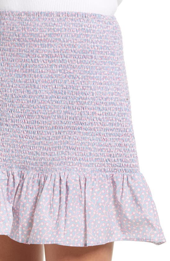 Shop French Connection Elao Rhodes Smocked Poplin Organic Cotton Miniskirt In Forget Me Not Multi