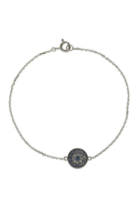Sterling Silver Diamond, Sapphire & Created Sapphire Pave Disc Bracelet - 0.02 ctw