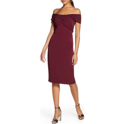 Taylor Dresses Twist Detail Crepe Sheath Dress, Burgundy