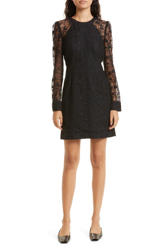 Club Monaco Sheer Long Sleeve Lace Minidress In Black | ModeSens