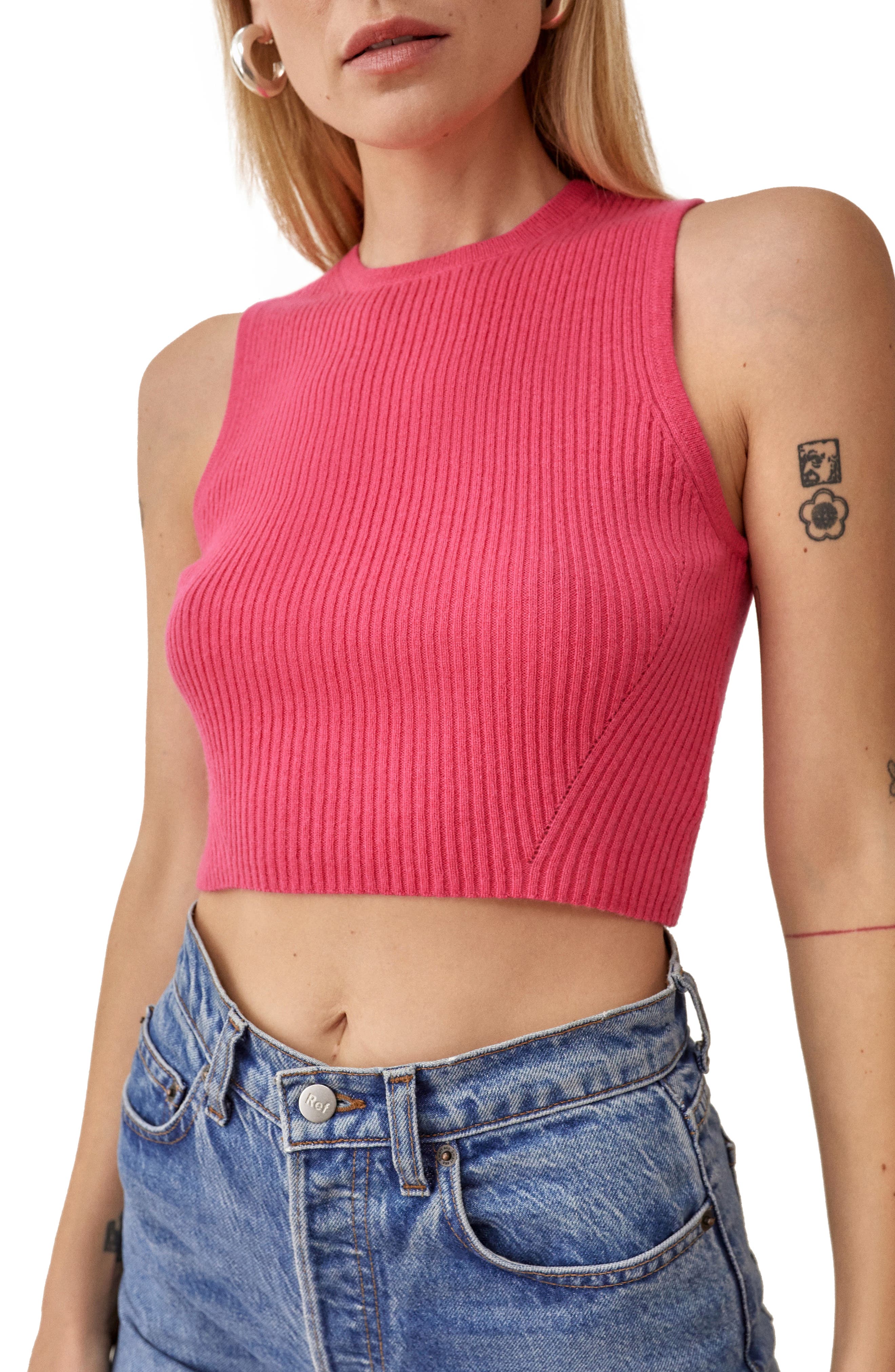 Reformation Bendetta Rib Crop Tank in Flamingo at Nordstrom, Size Small