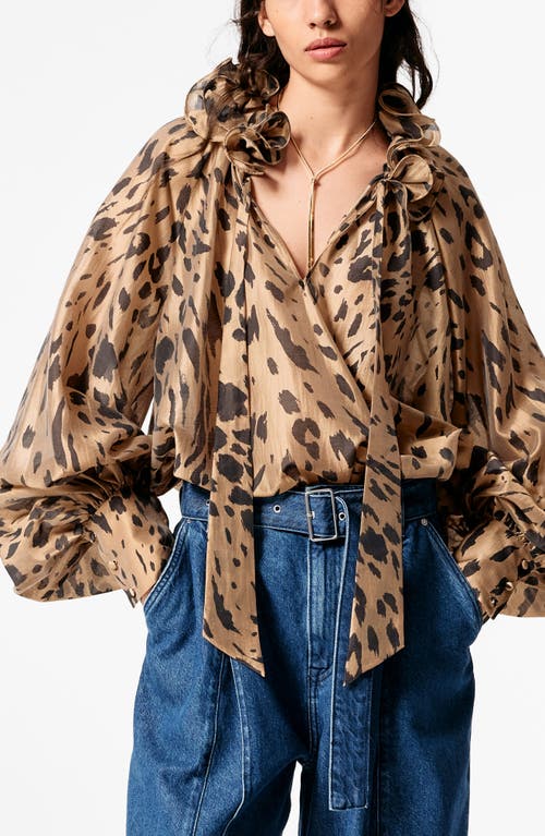 & Other Stories Leopard Print Ruffle Tie Neck Top In Leopard
