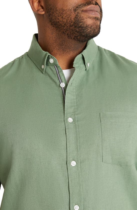 Shop Johnny Bigg Fresno Solid Linen & Cotton Short Sleeve Button-up Shirt In Fern