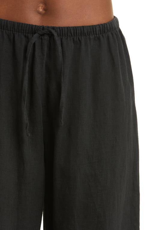 Desmond & Dempsey Long Sleeve Linen Pajamas In Plain Linen Black