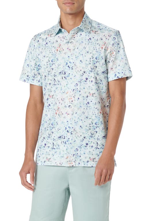 Bugatchi Milo OoohCotton Abstract Print Short Sleeve Button-Up Shirt Turquoise at Nordstrom,
