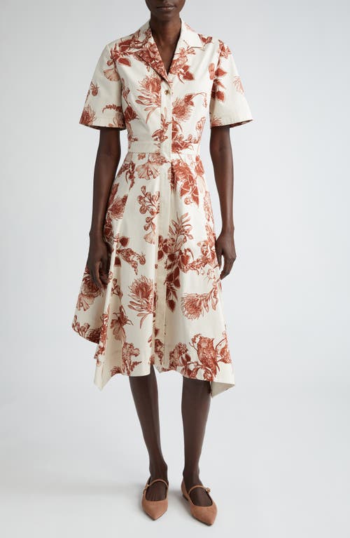 Shop Jason Wu Collection Forest Print Cotton Stretch Poplin Shirtdress In Calico/rust