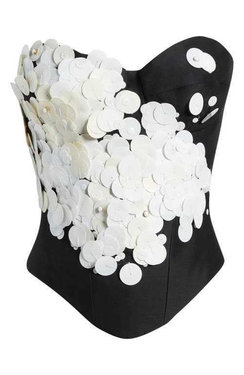 SAINT SINTRA Swarvoski Crystal Embellished Bustier Wool & Silk Corset Top in 100999 Black /Crystal at Nordstrom, Size 8 Us