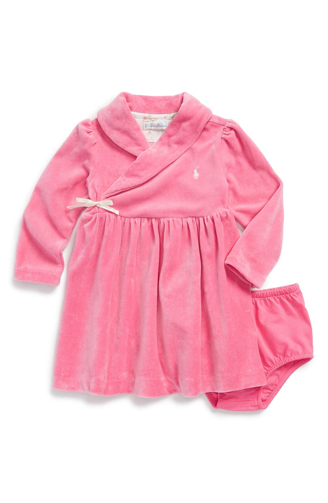 Ralph Lauren Shawl Collar Velour Wrap Dress & Bloomers (Baby Girls