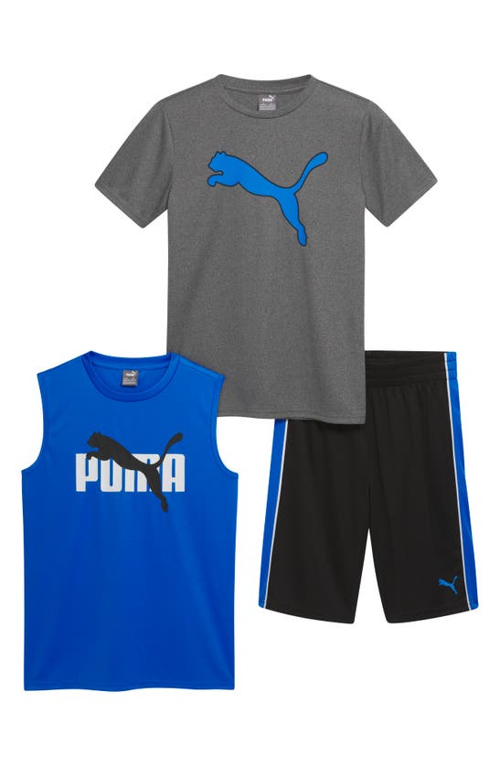 Shop Puma Kids' Performance Tank, T-shirt & Pull-on Shorts Set In Charcoal