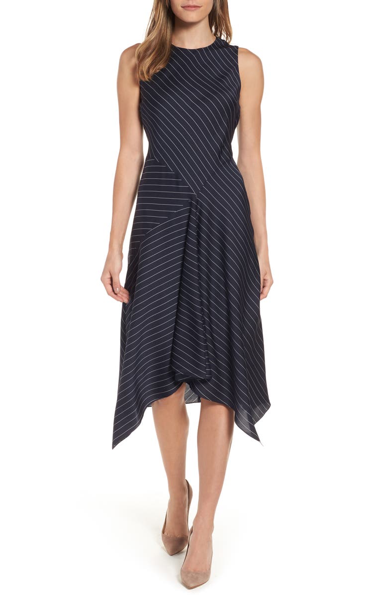 Classiques Entier® Pinstripe Stretch Silk Midi Dress | Nordstrom
