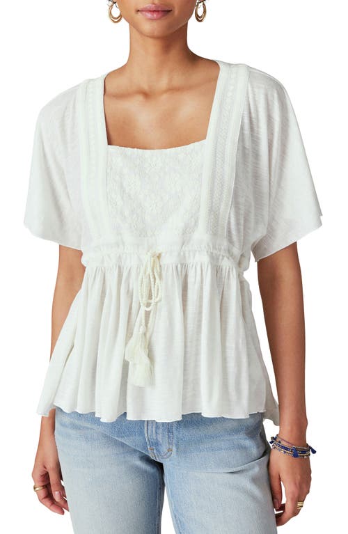 Lucky Brand Embroidered Square Neck Top in Off White
