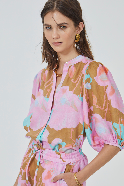 Lanhtropy Bubble Linen Shirt In Aquarela