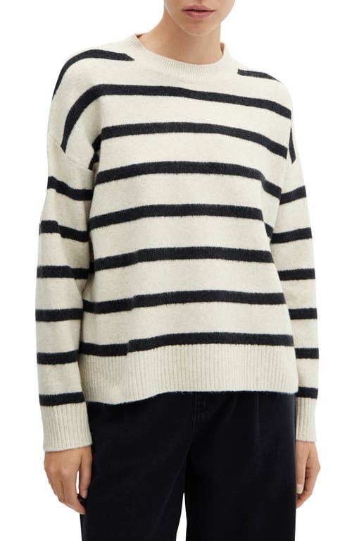 MANGO Stripe Crewneck Sweater in Ivory/Charcoal at Nordstrom, Size Small