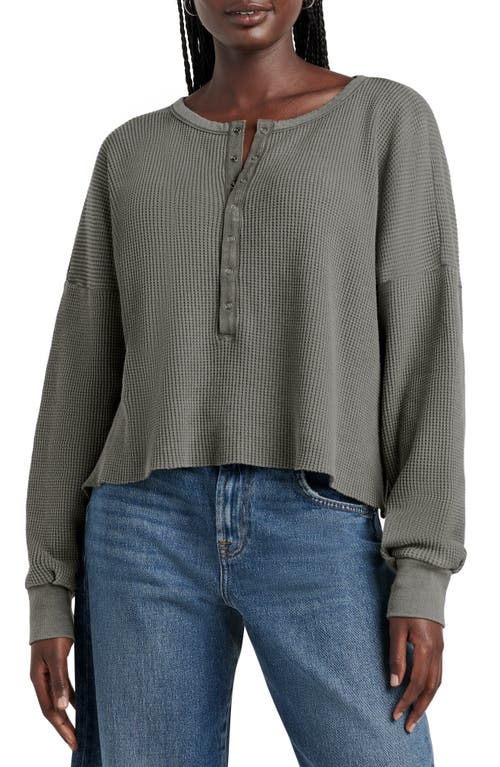 Shop Splendid Alina Waffle Knit Henley Sweatshirt In Soft Vintage Olive Branch