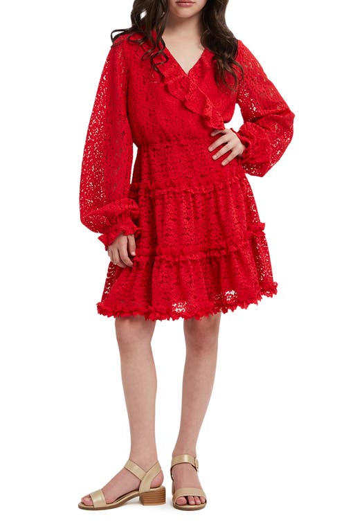 Bardot Junior Kids' Triana Long Sleeve Lace Party Dress Rose Red at Nordstrom,