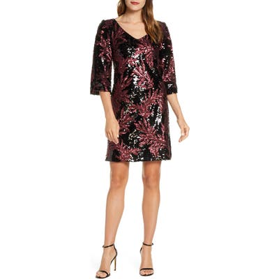 Taylor Dresses Split Sleeve Sequin Cocktail Dress, Burgundy